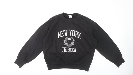 Additional front view of H&M unisex black xs pullover graphic sweatshirt city style