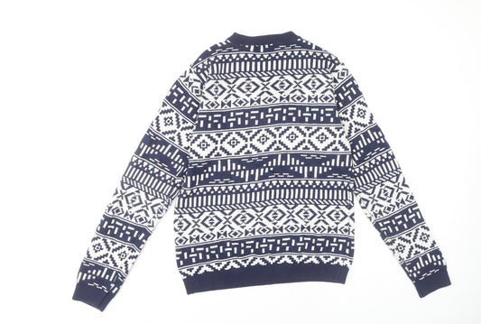 Topman Men's Blue Geometric Pullover Jumper S