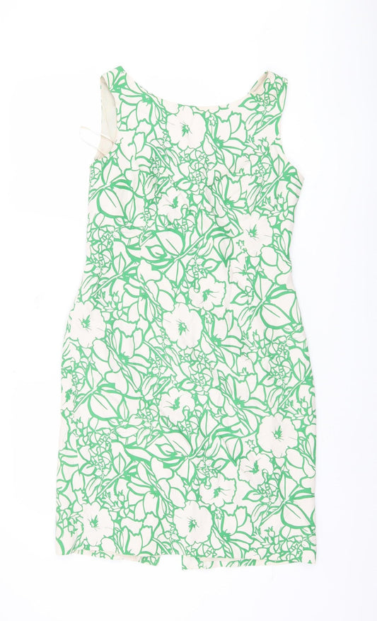 Additional front view of Kaliko Women’s Green Floral Sheath Dress, size UK 4, V-Neck