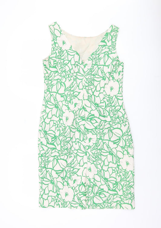 Kaliko Women’s Green Floral Sheath Dress, Size 4, V-Neck