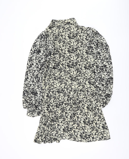 Topshop Women's Black Floral Shift Dress UK 12