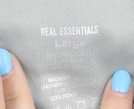 Real Essentials Men's Grey Pullover Hoodie L