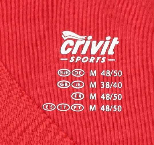 Brand and care label for Crivit Men's Red V-Neck Pullover T-Shirt, M