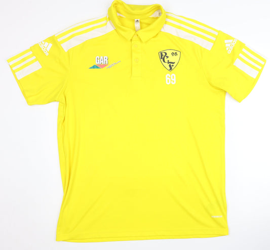 Additional front view of Adidas Men's Yellow Polo Shirt, size L, Sports Jersey