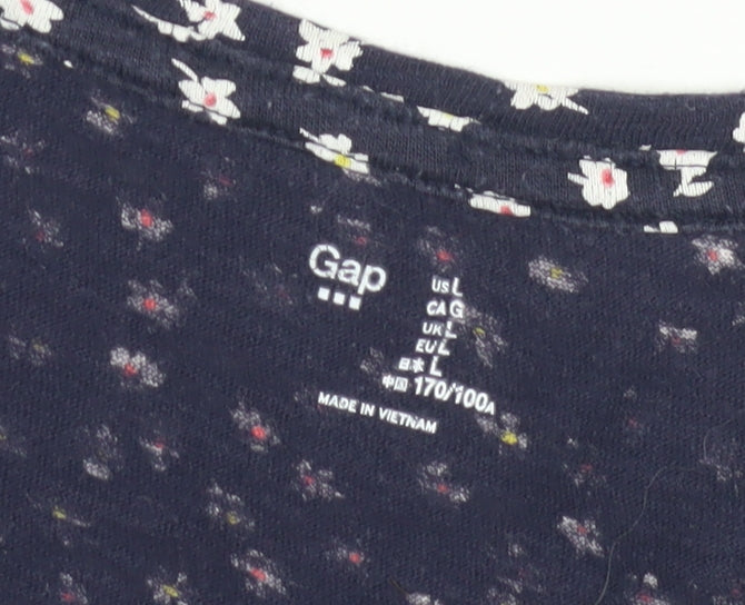 Gap Women's Blue Floral T-Shirt, Size L