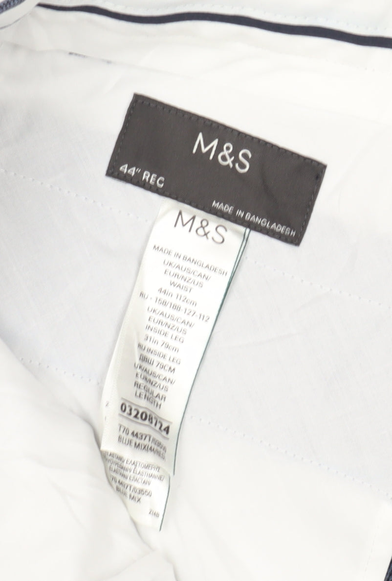 Marks and Spencer Men's Blue Check Trousers, Size 44