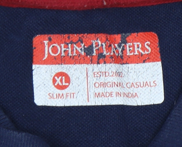 John Players Men's Red Striped Polo Shirt XL Slim Fit