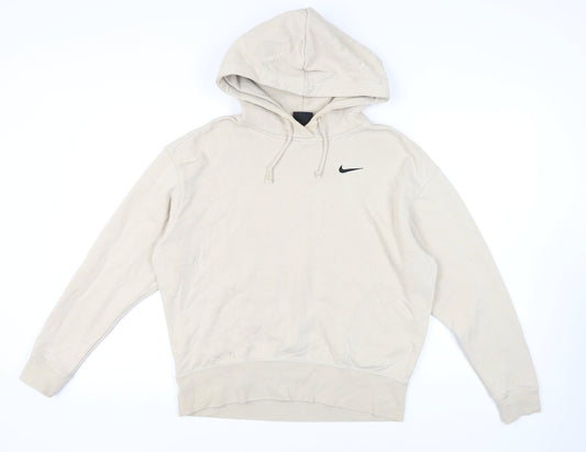 Additional front view of Nike unisex beige hoodie - small cotton blend