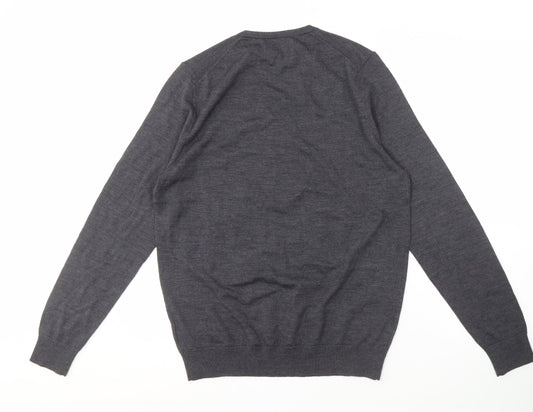 Marks and Spencer Men's Grey V-Neck Wool Pullover M