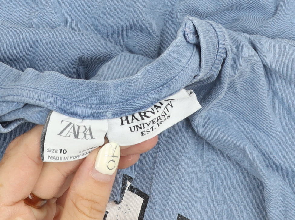 Womens UK Size 10 Zara Blue Basic T-Shirt