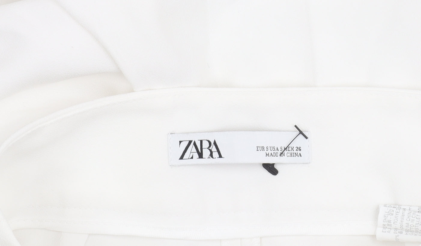 Womens UK Size S Zara Regular Fit Cropped White Trousers