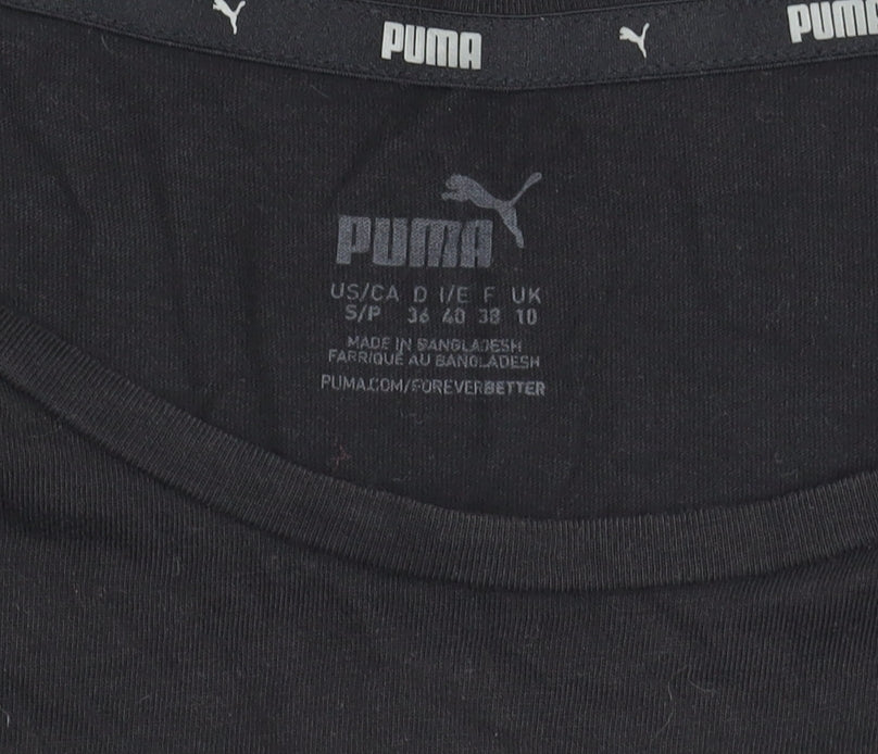 Brand and care label for Puma Black Crew Neck T-Shirt, unisex adults, s