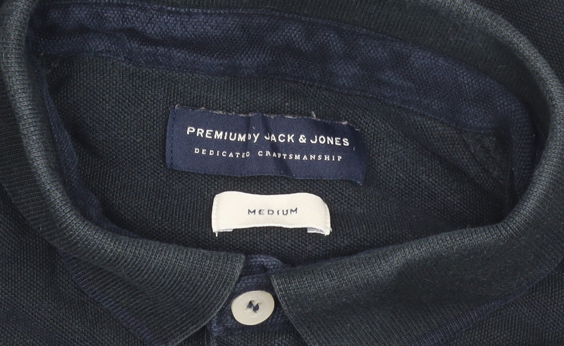 Jack & Jones Men's Black Polo Shirt Medium Cotton