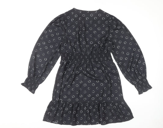 Dorothy Perkins Black Polka Dot Wrap Dress - Size 10