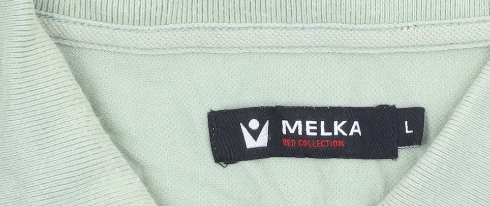 Melka Men's Green Polo, Size L, Casual Short Sleeve