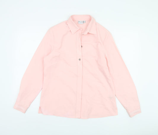 Additional front view of Oscar B. Women's Pink Button-Up Shirt, size 12, Casual Style