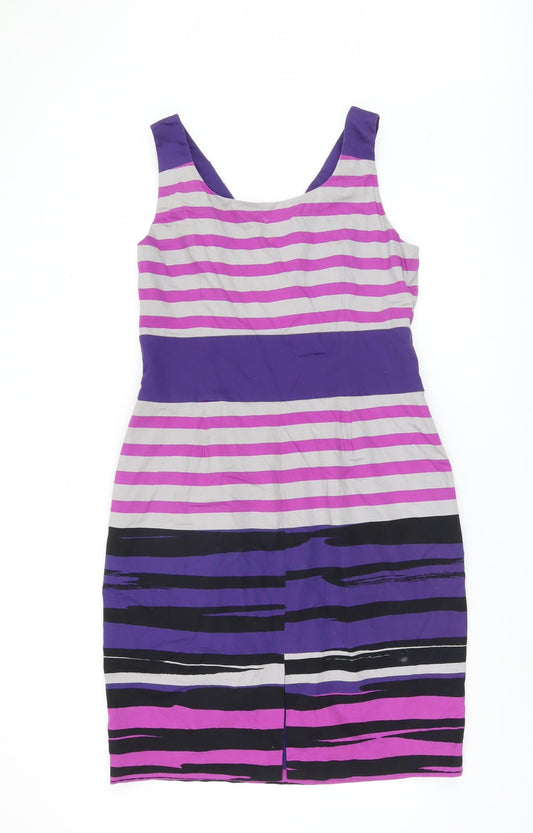 Hobbs Women's Purple Pink Striped Sheath Dress Size 14