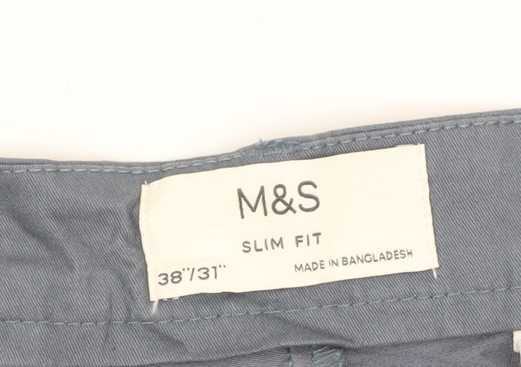 Mens UK Size 38 Marks and Spencer Slim Fit Chino Blue Trousers