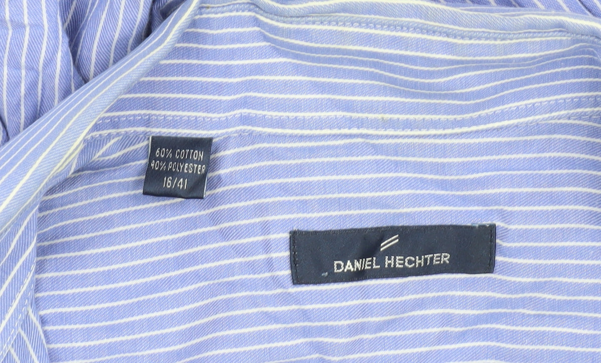 Daniel Hechter Men's Blue Striped Button-Up Shirt L