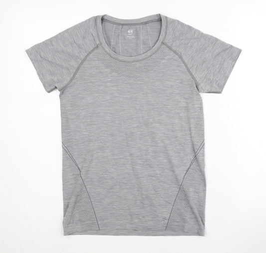 H&M Grey Unisex Gym T-Shirt - M, Regular Fit, Breathable