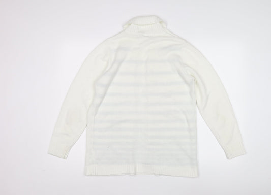 EWM Women's White M Cardigan with Stripes