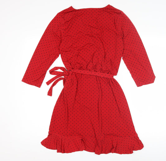 Oasis Women's Red Polka Dot Wrap Dress Size M