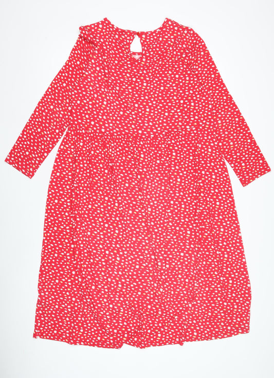 Additional front view of Wednesday's Girl Red Polka Dot Midi Dress XL