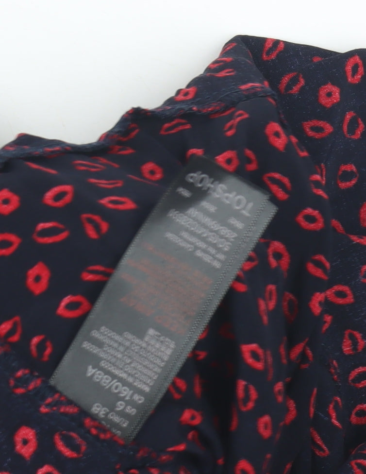 Topshop Women's Black Red Wrap Blouse, Size 10
