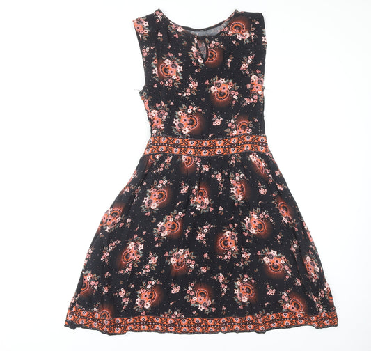 Oliver Bonas Women's Black Floral A-Line Dress Size 8
