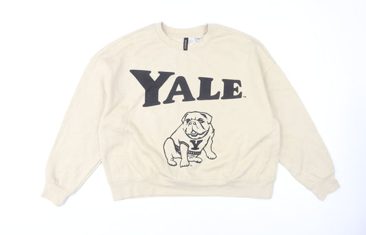 Additional front view of H&M unisex beige yale logo pullover sweatshirt, size 12