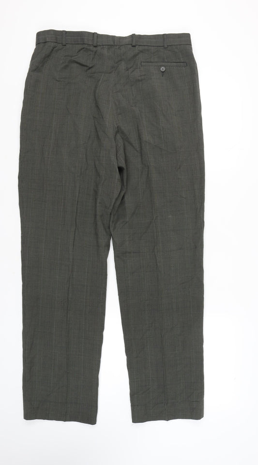 Marks & Spencer Men's Olive Check Trousers, Size L