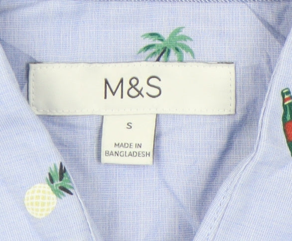 Marks and Spencer Men's Blue Graphic Print Shirt S