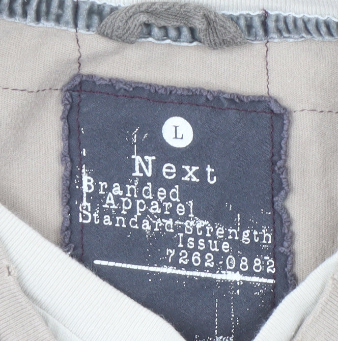 Next Men's Beige Graphic Long Sleeve V-Neck Tee