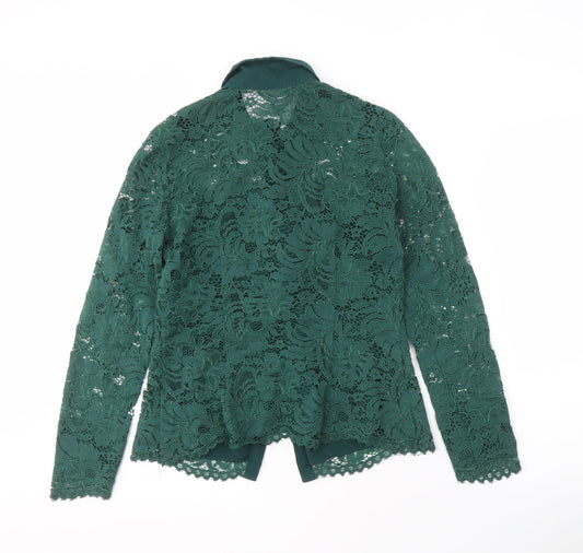 Coast Women's Green Lace Top UK 8 Collared Long Sleeve