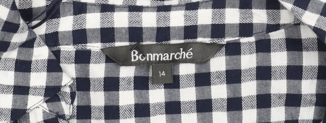 Bonmarché Women's Blue Check Button-Up Shirt Size 14