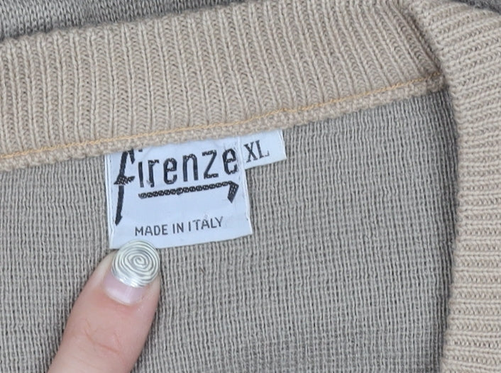Firenze Men's Beige XL V-Neck Pullover Jumper