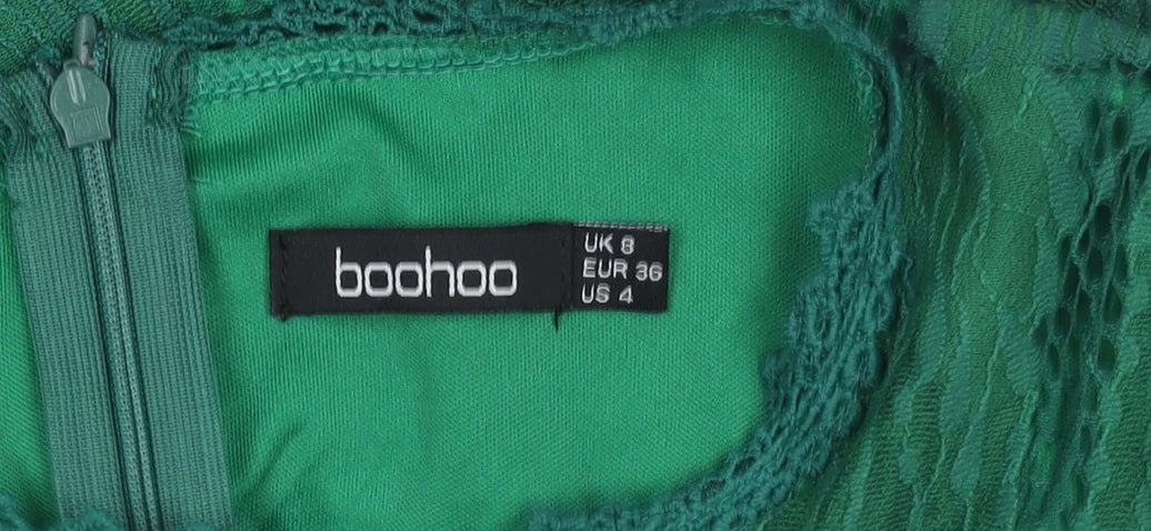 Boohoo Women's Green Lace Dress Size 8 with Bell Sleeves