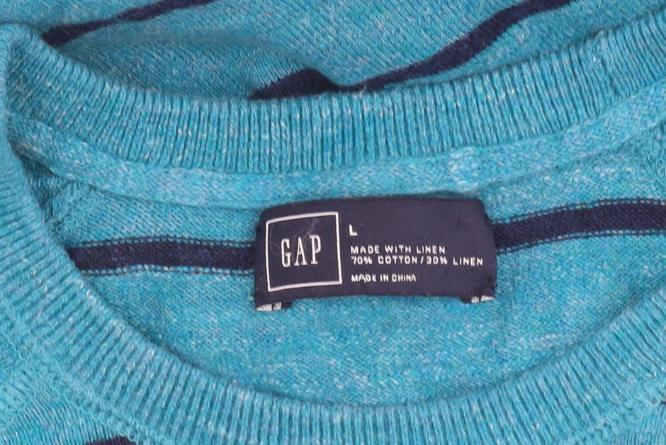 GAP Men's Blue Striped Pullover Jumper L