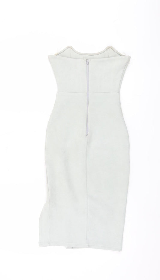 Oh Polly Women's Grey Belted Dress, Size 8, Zip Closure