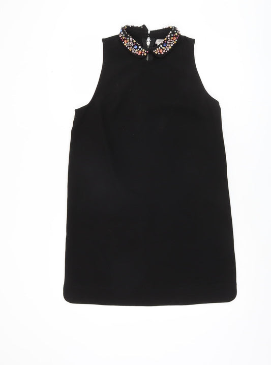 Additional front view of Cooperative Women's Black Beaded Collar Shift Dress M
