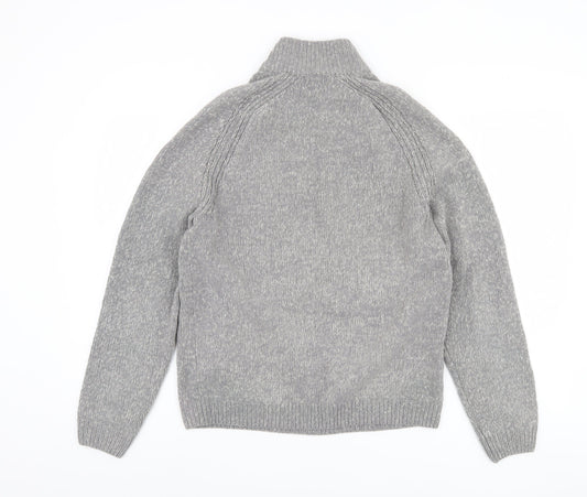 Next Mens Grey Pullover Jumper, M, High Neck, Polyester