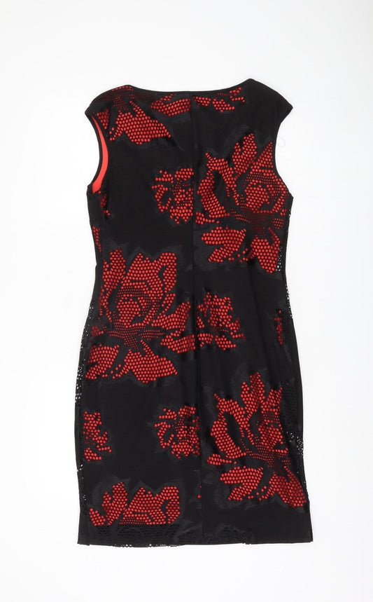 Roman Originals Women's Black Red Floral Sheath Dress Size 12