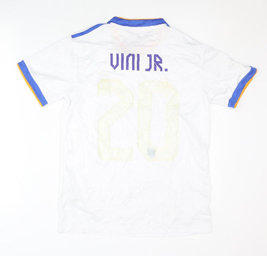 Back view of Adidas Real Madrid Home Shirt VINI JR. 20 White S Adults