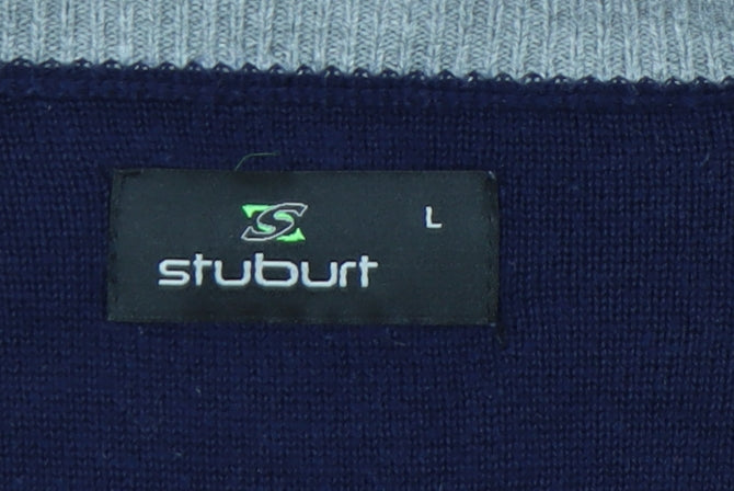 Stuburt Men's Blue V-Neck Pullover Jumper - Size L