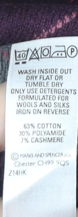 Marks and Spencer Men's Purple Argyle V-Neck Jumper L