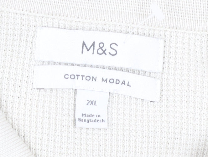 Marks and Spencer Men's 2XL White Full Zip Jumper