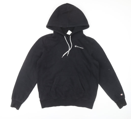 Additional front view of Champion unisex black hoodie l pullover casual gym