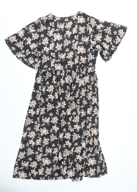 Blue Vanilla Women's Black Floral A-Line Dress Size 12