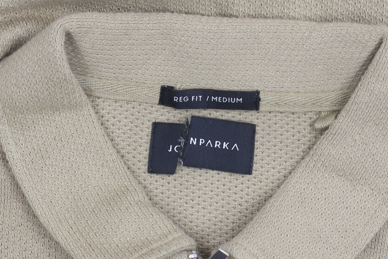 John Parca Men's Beige Polo, Medium, Regular Fit, 1/4 Zip
