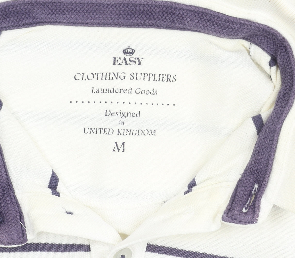 Easy Men's White Striped Polo Shirt M